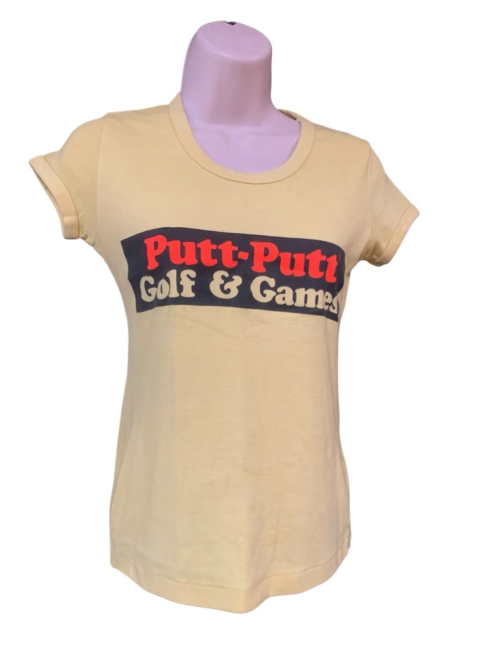 Vntg 70’s Women's Putt-Putt Golf & Games Graphic Tee, Size M, yellow and Black